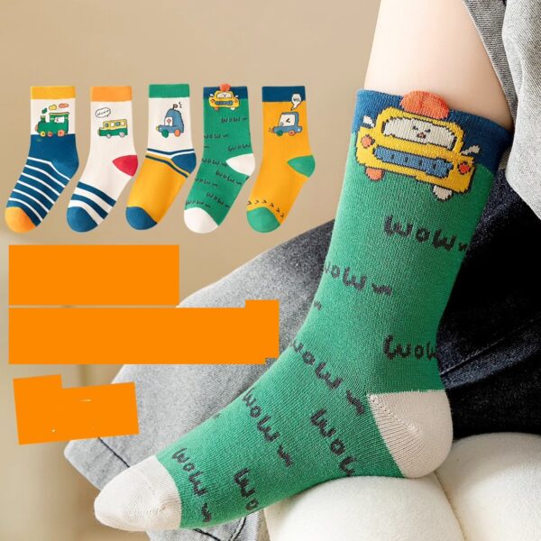 5 Pairs Children's socks Spring cartoon striped alphabet baby socks Cotton boneless cute boy socks for girls