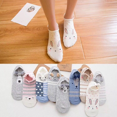 Feather yarn stereoscopic socks Japanese cartoon animal low top socks cotton invisible shallow mouth women's boat socks